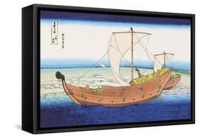 Sailing Ships at Sea-Katsushika Hokusai-Framed Stretched Canvas