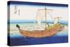 Sailing Ships at Sea-Katsushika Hokusai-Stretched Canvas