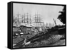 Sailing Ships Docked at Calcutta-null-Framed Stretched Canvas