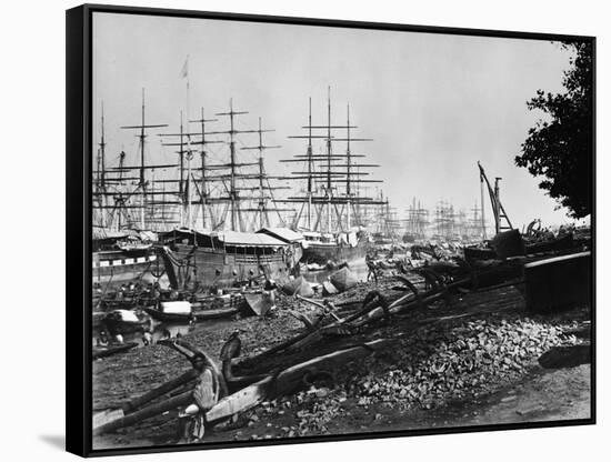 Sailing Ships Docked at Calcutta-null-Framed Stretched Canvas