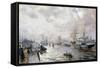 Sailing Ships in the Port of Hamburg, 1889-Carl Rodeck-Framed Stretched Canvas