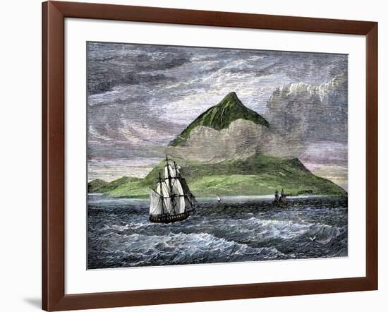 Sailing Ships Passing the Peak of Tenerife, or Teyde, Canary Islands, 1800s-null-Framed Giclee Print