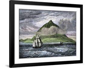 Sailing Ships Passing the Peak of Tenerife, or Teyde, Canary Islands, 1800s-null-Framed Giclee Print