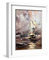 Sailing Vessel In A Stormy Sea-balaikin2009-Framed Art Print