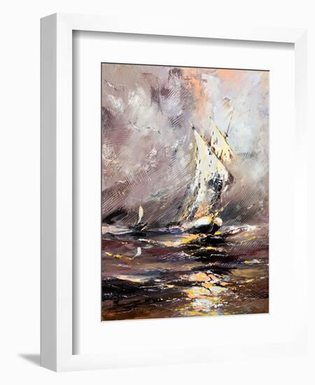 Sailing Vessel In A Stormy Sea-balaikin2009-Framed Art Print