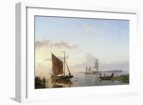 Sailing Vessels in an Estuary, 1853 (Oil on Canvas)-Hermanus Koekkoek-Framed Giclee Print