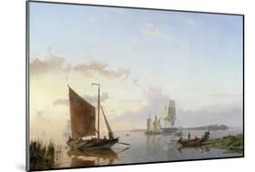 Sailing Vessels in an Estuary, 1853 (Oil on Canvas)-Hermanus Koekkoek-Mounted Giclee Print