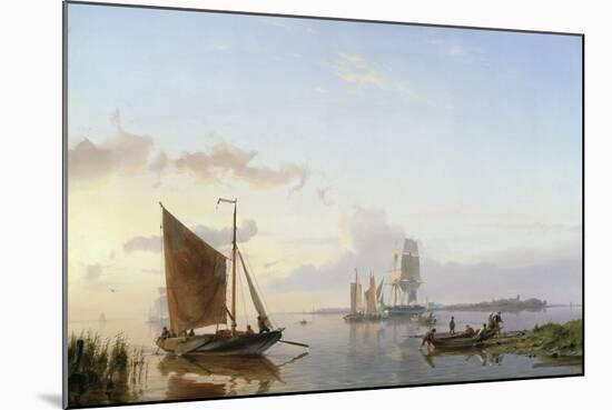 Sailing Vessels in an Estuary, 1853 (Oil on Canvas)-Hermanus Koekkoek-Mounted Giclee Print