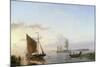 Sailing Vessels in an Estuary, 1853 (Oil on Canvas)-Hermanus Koekkoek-Mounted Giclee Print