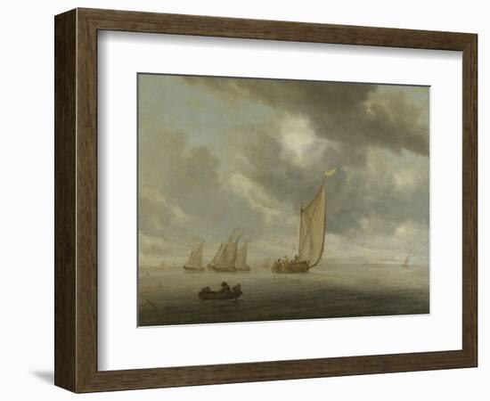 Sailing Vessels on a Inland Body of Water-Salomon van Ruysdael-Framed Art Print