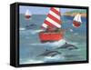 Sailing with Dolphins-Peter Adderley-Framed Stretched Canvas