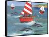 Sailing with Dolphins-Peter Adderley-Framed Stretched Canvas