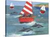 Sailing with Dolphins-Peter Adderley-Stretched Canvas
