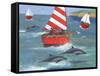 Sailing with Dolphins-Peter Adderley-Framed Stretched Canvas