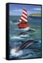 Sailing with Dolphins-Peter Adderley-Framed Stretched Canvas