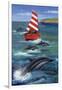 Sailing with Dolphins-Peter Adderley-Framed Art Print