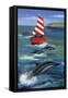 Sailing with Dolphins-Peter Adderley-Framed Stretched Canvas