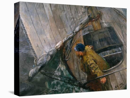 Sailing with reef sails-Christian Krohg-Stretched Canvas