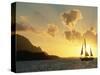 Sailing Yacht at Sunset off Coast of Hanalai Bay, Kauai, Hawaii, USA-Rolf Nussbaumer-Stretched Canvas