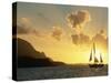 Sailing Yacht at Sunset off Coast of Hanalai Bay, Kauai, Hawaii, USA-Rolf Nussbaumer-Stretched Canvas