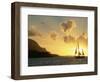 Sailing Yacht at Sunset off Coast of Hanalai Bay, Kauai, Hawaii, USA-Rolf Nussbaumer-Framed Premium Photographic Print