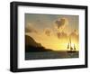 Sailing Yacht at Sunset off Coast of Hanalai Bay, Kauai, Hawaii, USA-Rolf Nussbaumer-Framed Premium Photographic Print