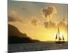 Sailing Yacht at Sunset off Coast of Hanalai Bay, Kauai, Hawaii, USA-Rolf Nussbaumer-Mounted Photographic Print