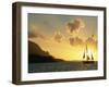 Sailing Yacht at Sunset off Coast of Hanalai Bay, Kauai, Hawaii, USA-Rolf Nussbaumer-Framed Photographic Print