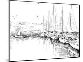 Sailing Yachts and Boat Illustration-ZoomTeam-Mounted Art Print