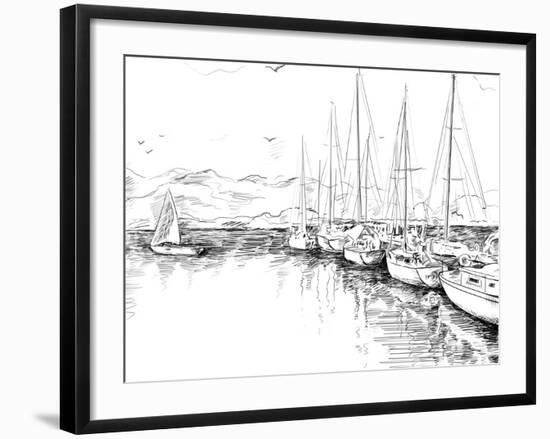 Sailing Yachts and Boat Illustration-ZoomTeam-Framed Art Print