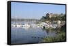 Sailing Yachts and Other Boats Moored at Port Cros Island in Front of Fort De L'Eminence Castle-Nick Upton-Framed Stretched Canvas