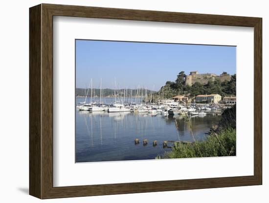 Sailing Yachts and Other Boats Moored at Port Cros Island in Front of Fort De L'Eminence Castle-Nick Upton-Framed Photographic Print