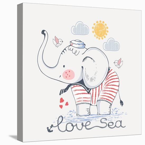 Sailor Elephant, Hand Drawn Vector Illustration, Can Be Used for Kid's or Baby's Shirt Design, Fash-Eteri Davinski-Stretched Canvas