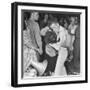 Sailor Kissing Pretty Girl amidst Jubilant Crowd in Celebration Regarding the End of WWII-Gordon Coster-Framed Photographic Print