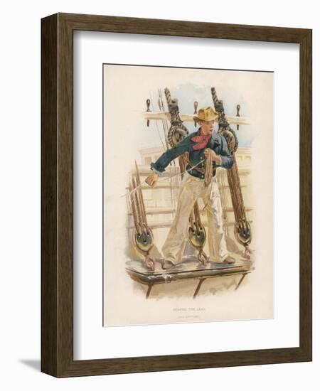 Sailor of the British Navy Heaves the Lead to Measure the Depth of Water-W.c. Symons-Framed Art Print