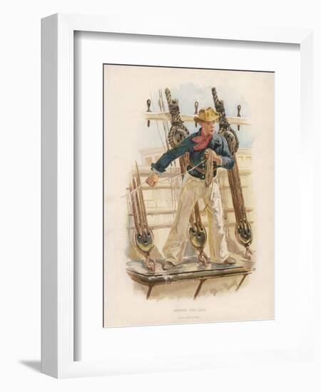 Sailor of the British Navy Heaves the Lead to Measure the Depth of Water-W.c. Symons-Framed Art Print