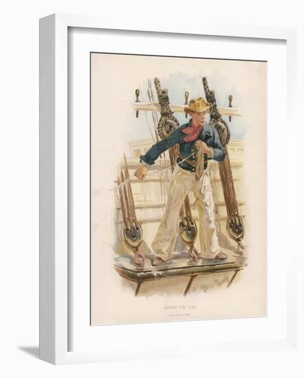 Sailor of the British Navy Heaves the Lead to Measure the Depth of Water-W.c. Symons-Framed Art Print