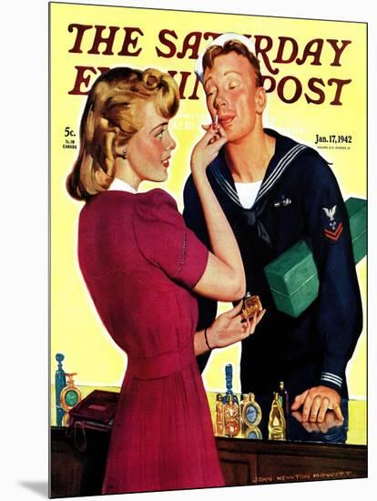 "Sailor Sniffing Perfume," Saturday Evening Post Cover, January 17, 1942-John Newton Howitt-Mounted Giclee Print