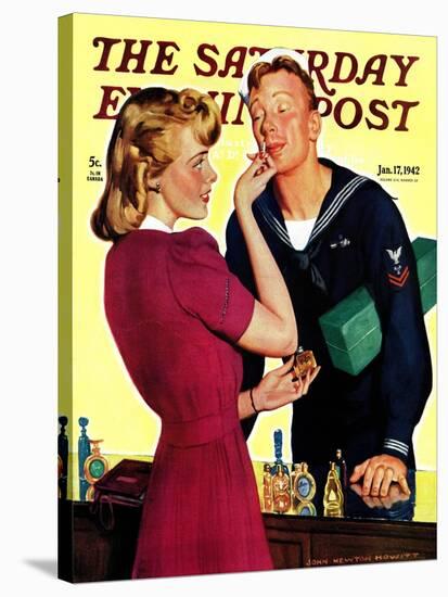 "Sailor Sniffing Perfume," Saturday Evening Post Cover, January 17, 1942-John Newton Howitt-Stretched Canvas
