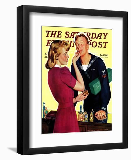 "Sailor Sniffing Perfume," Saturday Evening Post Cover, January 17, 1942-John Newton Howitt-Framed Giclee Print