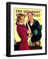 "Sailor Sniffing Perfume," Saturday Evening Post Cover, January 17, 1942-John Newton Howitt-Framed Premium Giclee Print