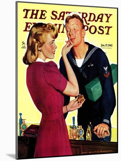 "Sailor Sniffing Perfume," Saturday Evening Post Cover, January 17, 1942-John Newton Howitt-Mounted Premium Giclee Print