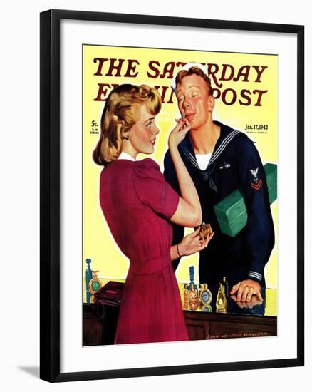 "Sailor Sniffing Perfume," Saturday Evening Post Cover, January 17, 1942-John Newton Howitt-Framed Giclee Print