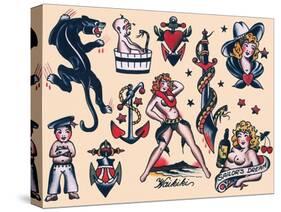 Sailor Tattoo Flash by Norman Collins, aka, Sailor Jerry-null-Stretched Canvas