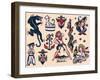 Sailor Tattoo Flash by Norman Collins, aka, Sailor Jerry-null-Framed Art Print