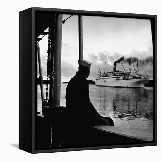 Sailor Watching Us Army Troop Ship "Republic" Passing Through the Panama Canal-Thomas D^ Mcavoy-Framed Stretched Canvas