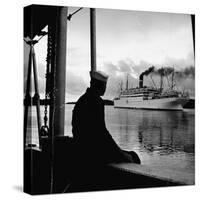 Sailor Watching Us Army Troop Ship "Republic" Passing Through the Panama Canal-Thomas D^ Mcavoy-Stretched Canvas