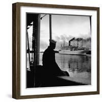 Sailor Watching Us Army Troop Ship "Republic" Passing Through the Panama Canal-Thomas D^ Mcavoy-Framed Photographic Print