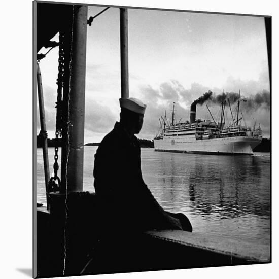 Sailor Watching Us Army Troop Ship "Republic" Passing Through the Panama Canal-Thomas D^ Mcavoy-Mounted Photographic Print