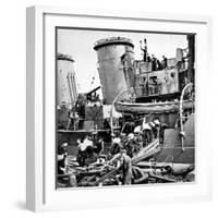 Sailors Carrying Potatoes onto HMS 'Coventry', Second World War-null-Framed Photographic Print